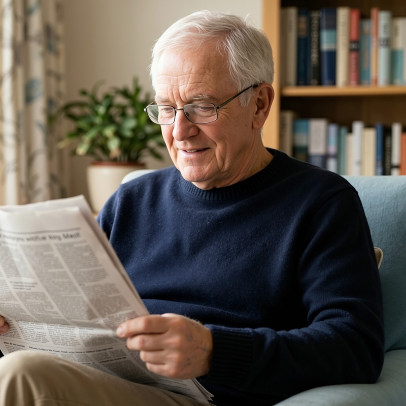 man-reading-paper man reading a newspaper in a comfy chair
